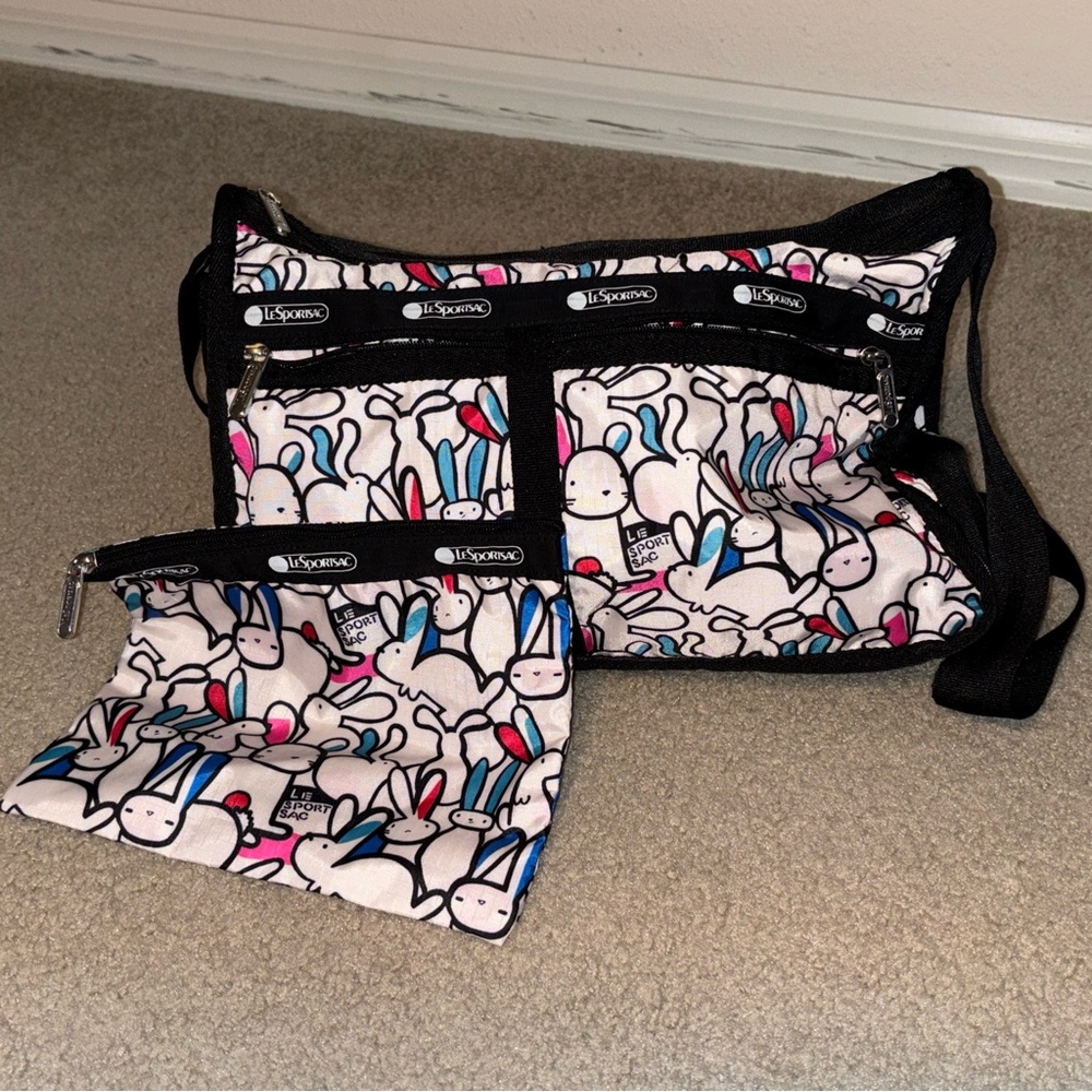 LeSportsac Playful Bunnies Classic Whimsical BunnyPurse, Handbag & Pouch Expands